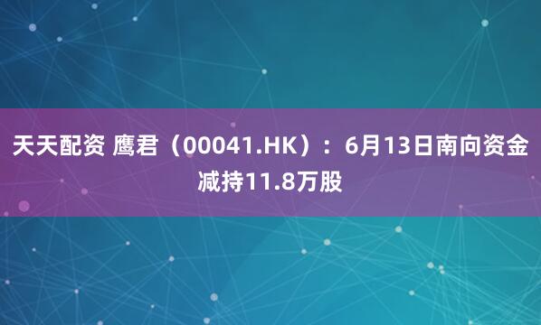 天天配资 鹰君(00041.HK):6月13日南向资金减持11.8万股